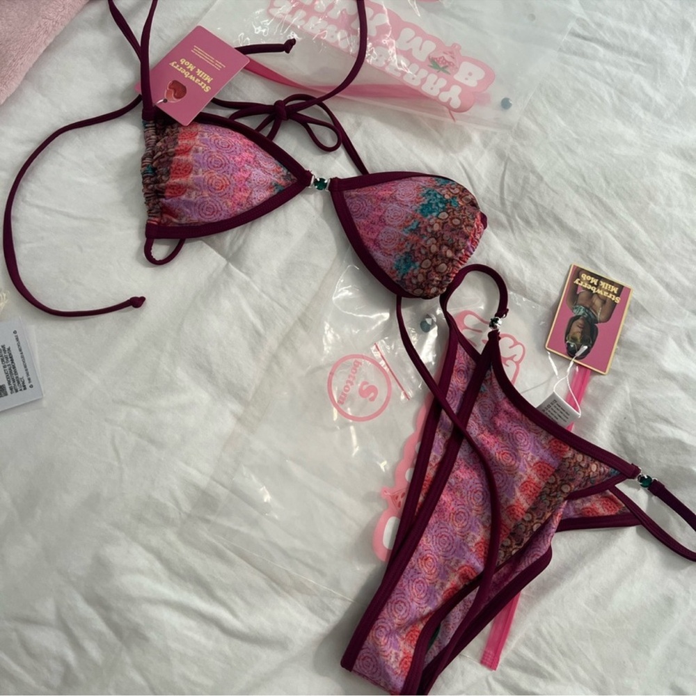 BOTTOMS ONLY strawberry milk mob bikini size small